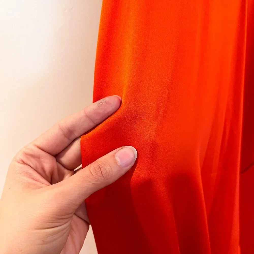 Alexis 100% Silk Red Ruffled One Shoulder Formal Satin Lightweight Midi Dress XS - Picture 8 of 10